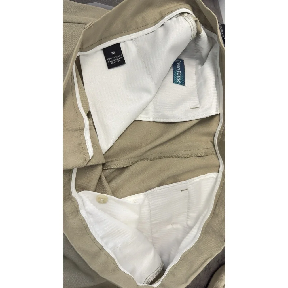ProTour Golf Shorts Men 36 Beige Performance Activewear Flat Front  9